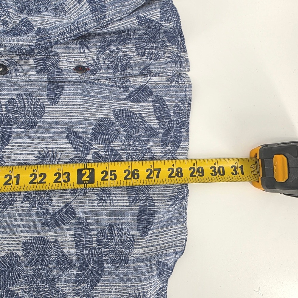 Tommy Bahama Mens Blue Tropical Leaf Stripe Linen Cotton Short Sleeve Shirt 2XL - Picture 6 of 6